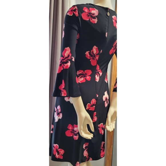Tommy Hilfiger Black and Pink/Red Floral Bell Sleeves Dress,  2 - Picture 6 of 7
